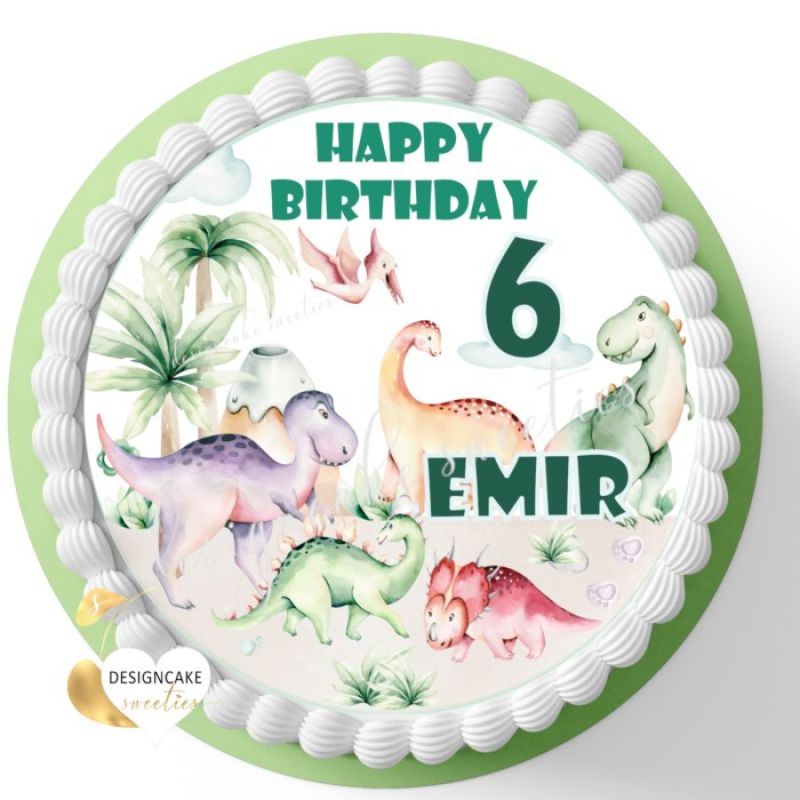 Tortenaufleger DINOS, Tortenbild Dinosaurier, Zuckerbild Geburtstag Junge, personalisiert - Name und Zahl